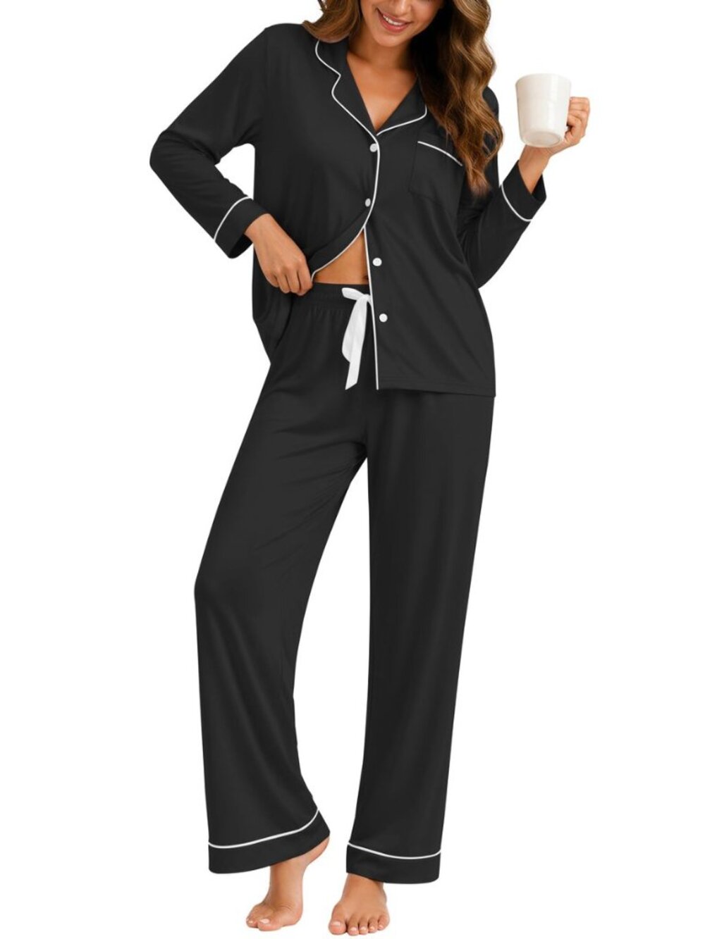 Womens Pajama Sets 2 Piece Long Sleeve Button Down Sleepwear with Pants